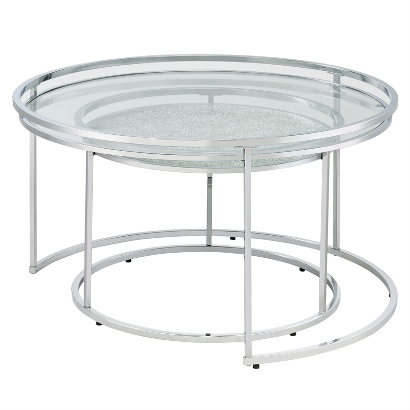 Furniture of America Belmont Metal 2-Piece Nesting Table in Chrome and Clear