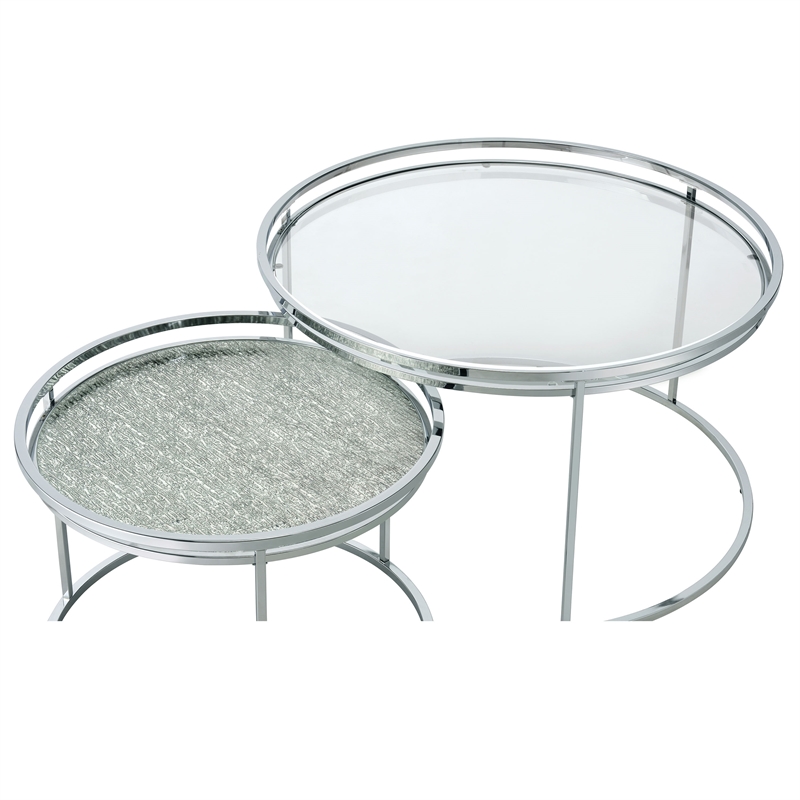 Furniture of America Belmont Metal 2-Piece Nesting Table in Chrome and Clear