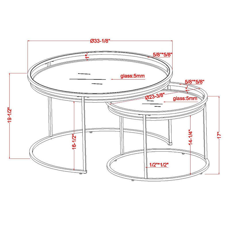 Furniture of America Belmont Metal 2-Piece Nesting Table in Chrome and Clear