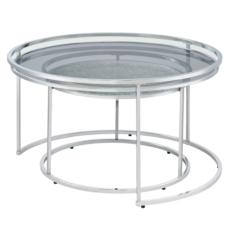 Furniture of America Belmont Metal 2-Piece Nesting Table in Chrome and Gray