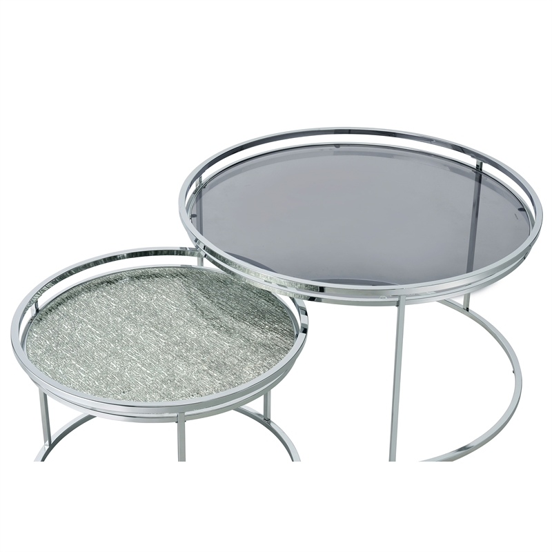 Furniture of America Belmont Metal 2-Piece Nesting Table in Chrome and Gray