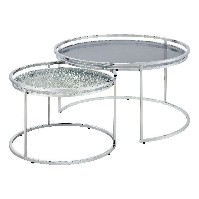 Furniture of America Belmont Metal 2-Piece Nesting Table in Chrome and Gray