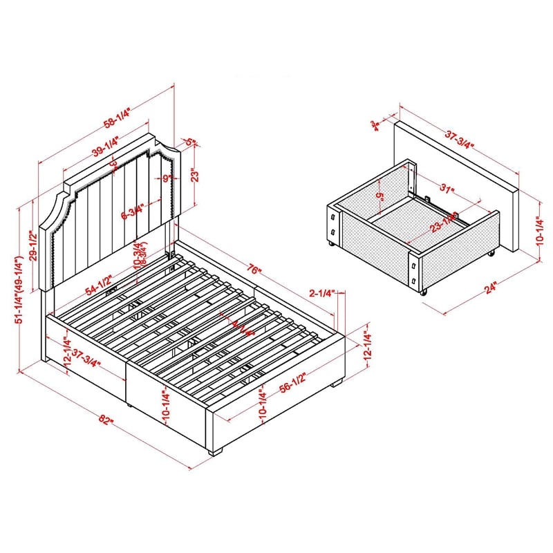 Furniture of America Landhill Glam Fabric Upholstered Full Bed in Navy