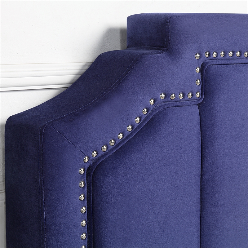 Furniture of America Landhill Glam Fabric Upholstered Full Bed in Navy