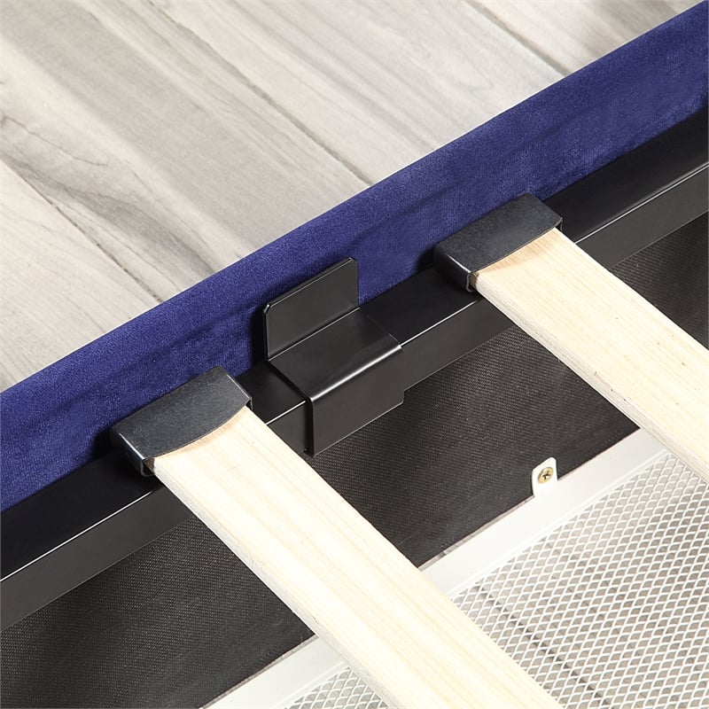 Furniture of America Landhill Glam Fabric Upholstered Full Bed in Navy