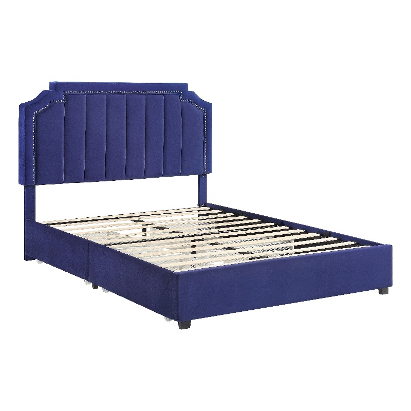 Furniture of America Landhill Glam Fabric Upholstered Full Bed in Navy