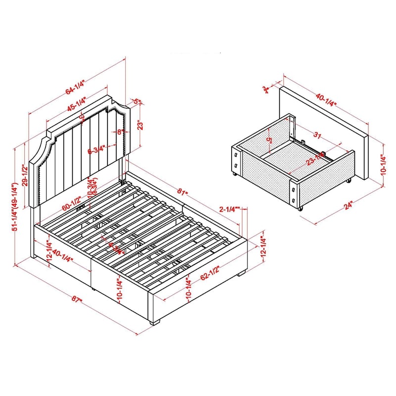 Furniture of America Landhill Glam Fabric Upholstered Queen Bed in Navy
