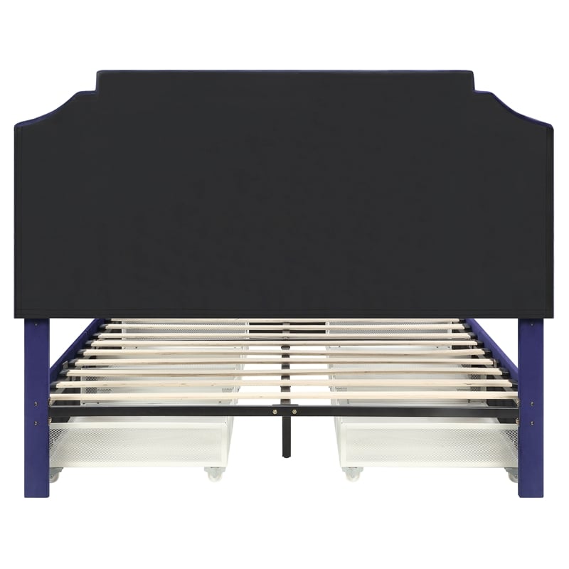 Furniture of America Landhill Glam Fabric Upholstered Queen Bed in Navy