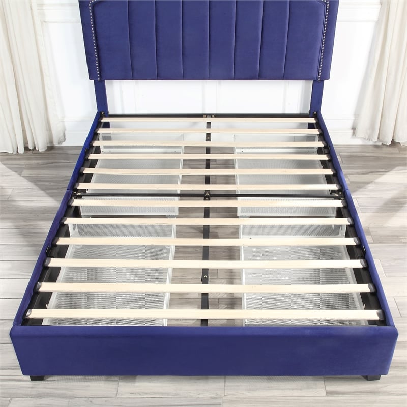 Furniture of America Landhill Glam Fabric Upholstered Queen Bed in Navy