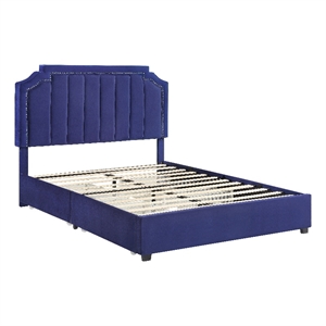 Furniture of America Landhill Glam Fabric Upholstered Queen Bed in Navy