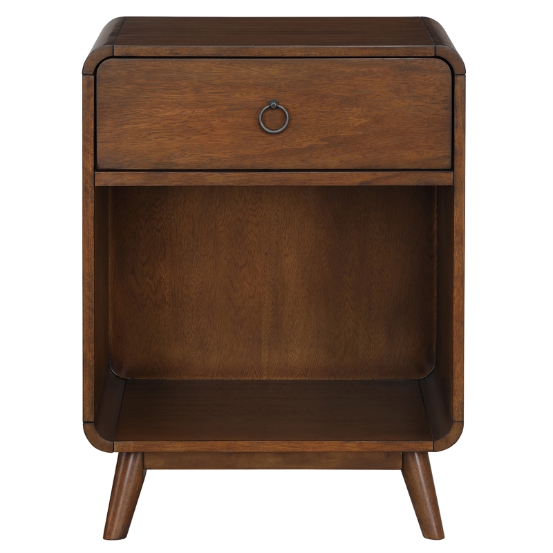 Furniture of America Ocala Mid-Century Wood 1-Drawer Side Table in Dark Oak