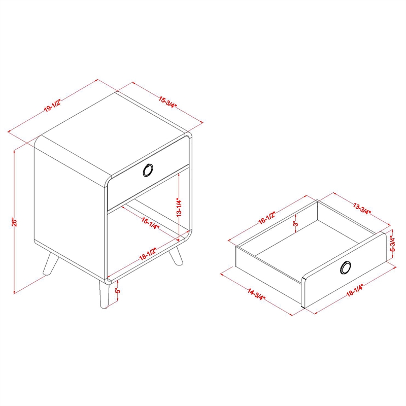 Furniture of America Ocala Mid-Century Wood 1-Drawer Side Table in Dark Oak
