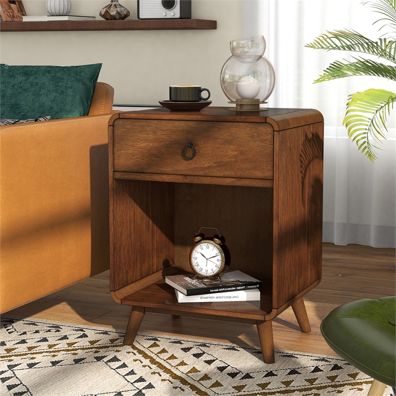 Furniture of America Ocala Mid-Century Wood 1-Drawer Side Table in Dark Oak
