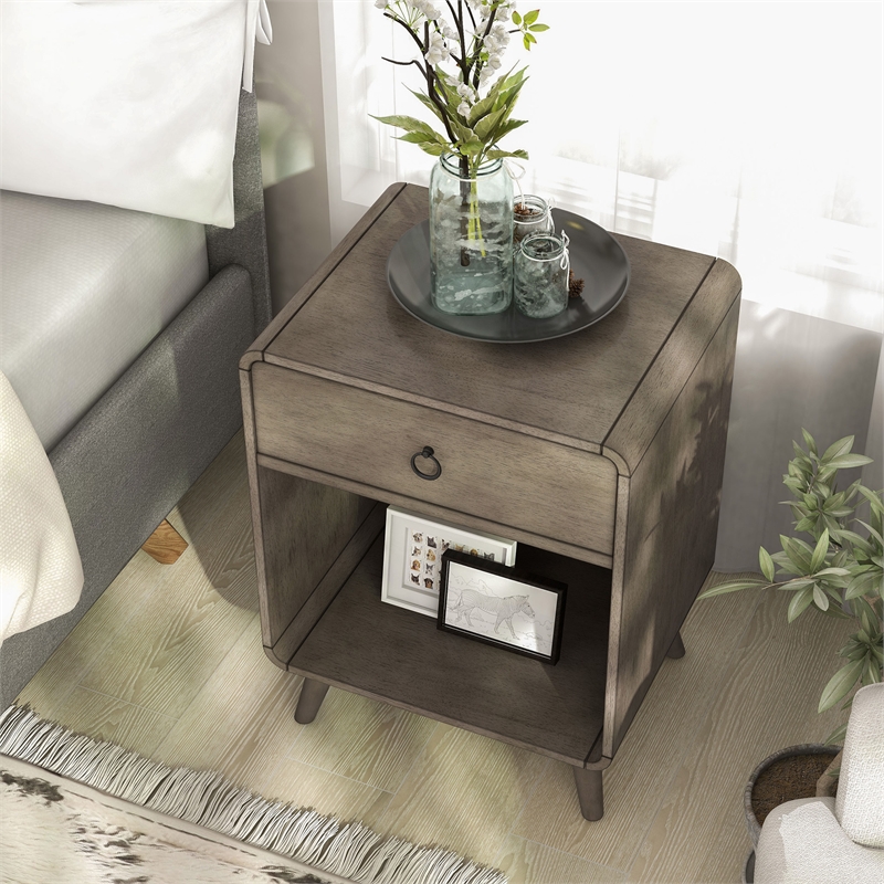 Furniture of America Ocala Mid-Century Wood 1-Drawer Side Table in Gray