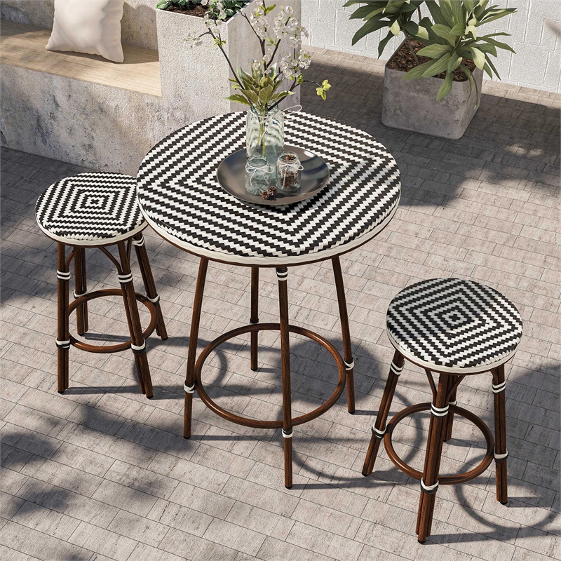 Furniture of America Saginaw Aluminum 3-Piece Patio Dining Table Set in Brown