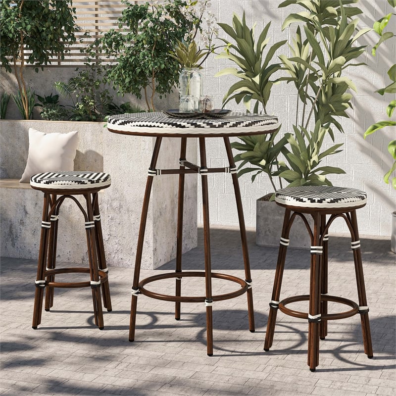 Furniture of America Saginaw Aluminum 3-Piece Patio Dining Table Set in Brown