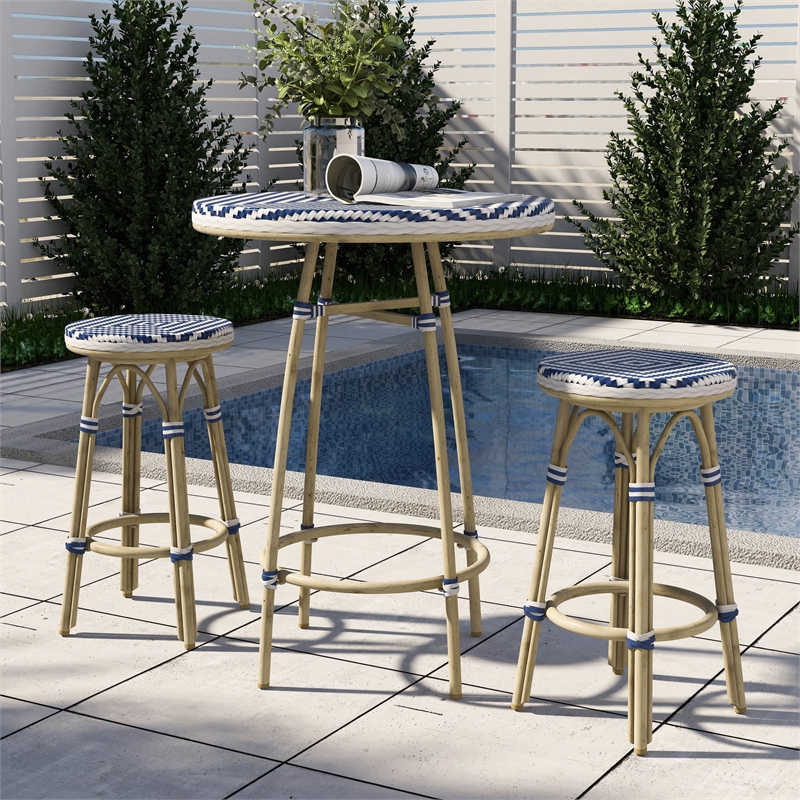 Furniture of America Saginaw Aluminum 3-Piece Patio Dining Table Set in Navy