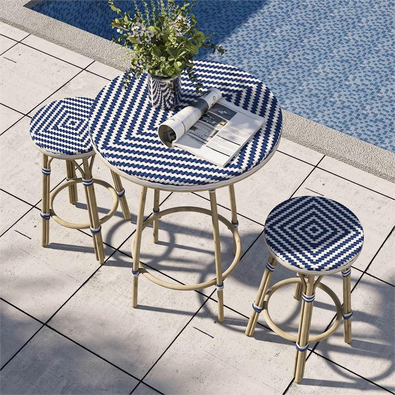 Furniture of America Saginaw Aluminum 3-Piece Patio Dining Table Set in Navy