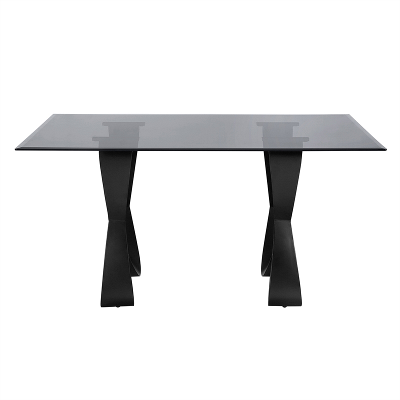 Furniture of America Saginaw Gray Glass Top Dining Table in Black