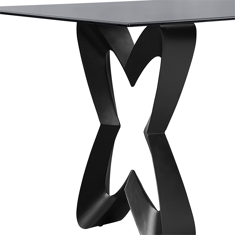 Furniture of America Saginaw Gray Glass Top Dining Table in Black