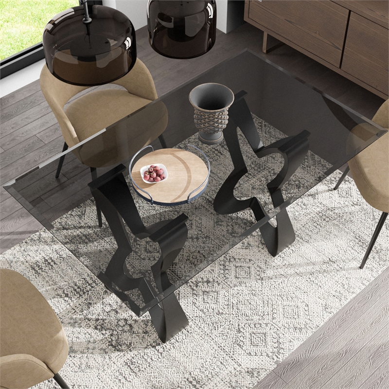 Furniture of America Saginaw Gray Glass Top Dining Table in Black