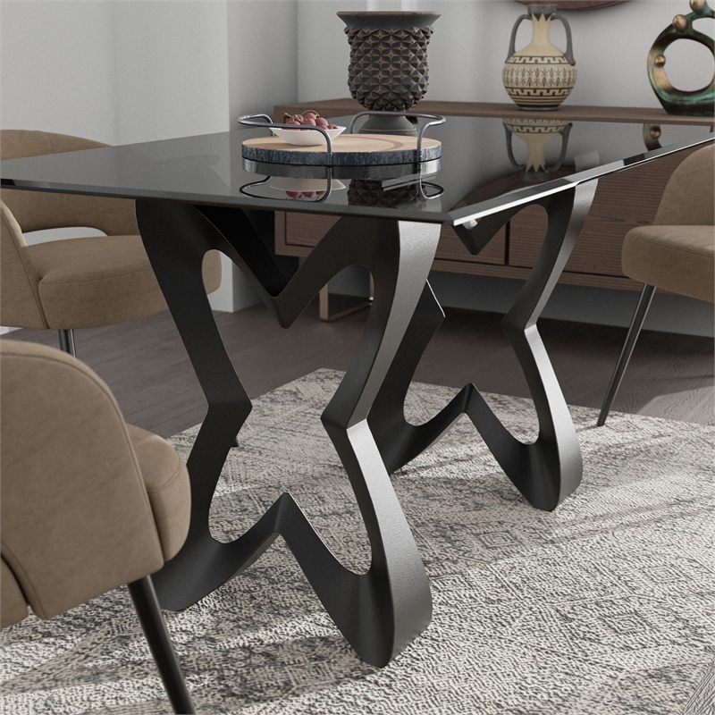 Furniture of America Saginaw Gray Glass Top Dining Table in Black