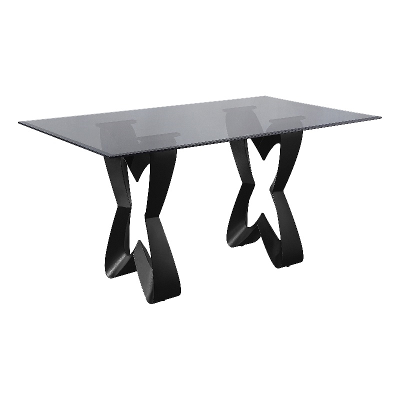 Furniture of America Saginaw Gray Glass Top Dining Table in Black