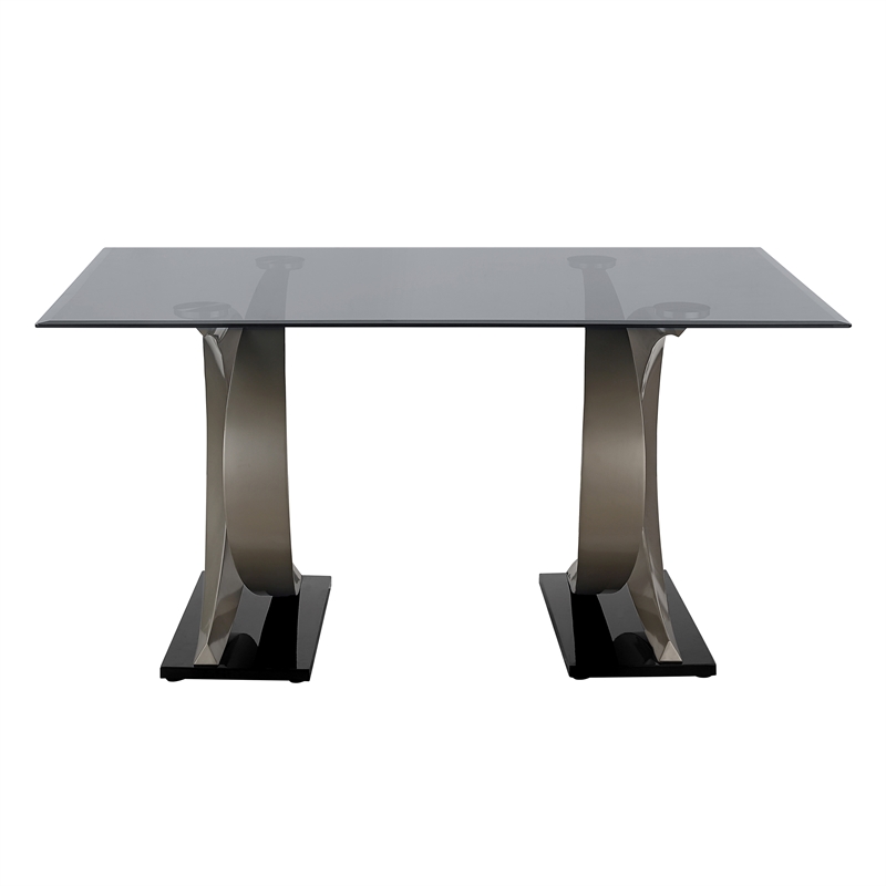 Furniture of America Saginaw Double Pedestal Glass Top Dining Table in Gray
