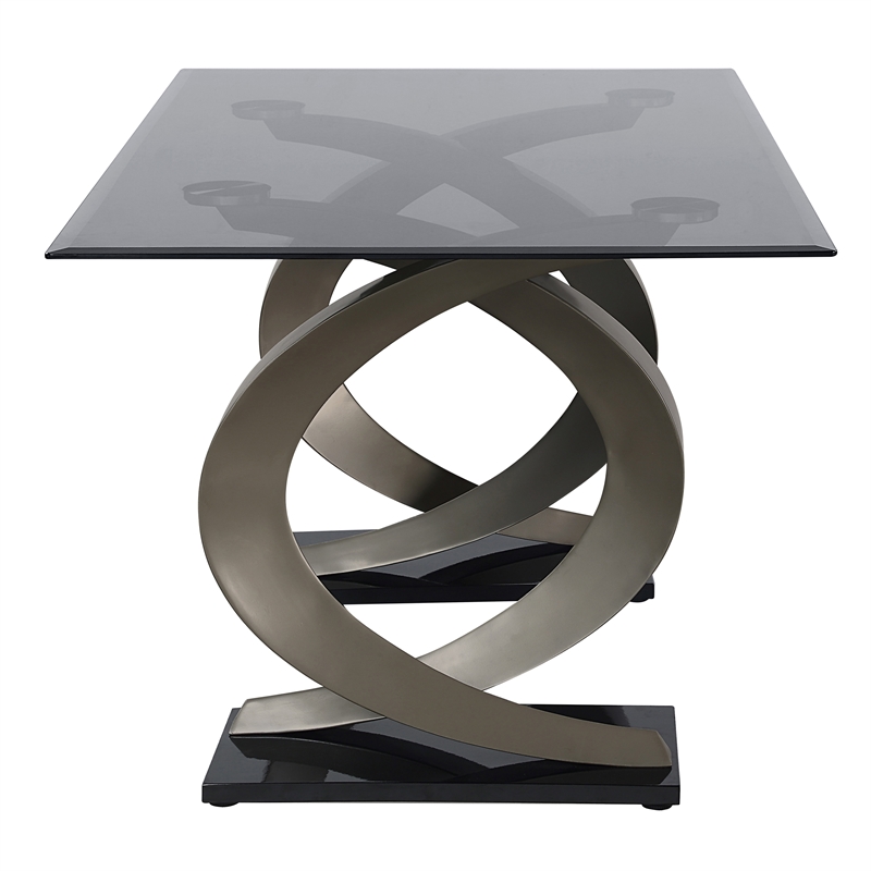 Furniture of America Saginaw Double Pedestal Glass Top Dining Table in Gray