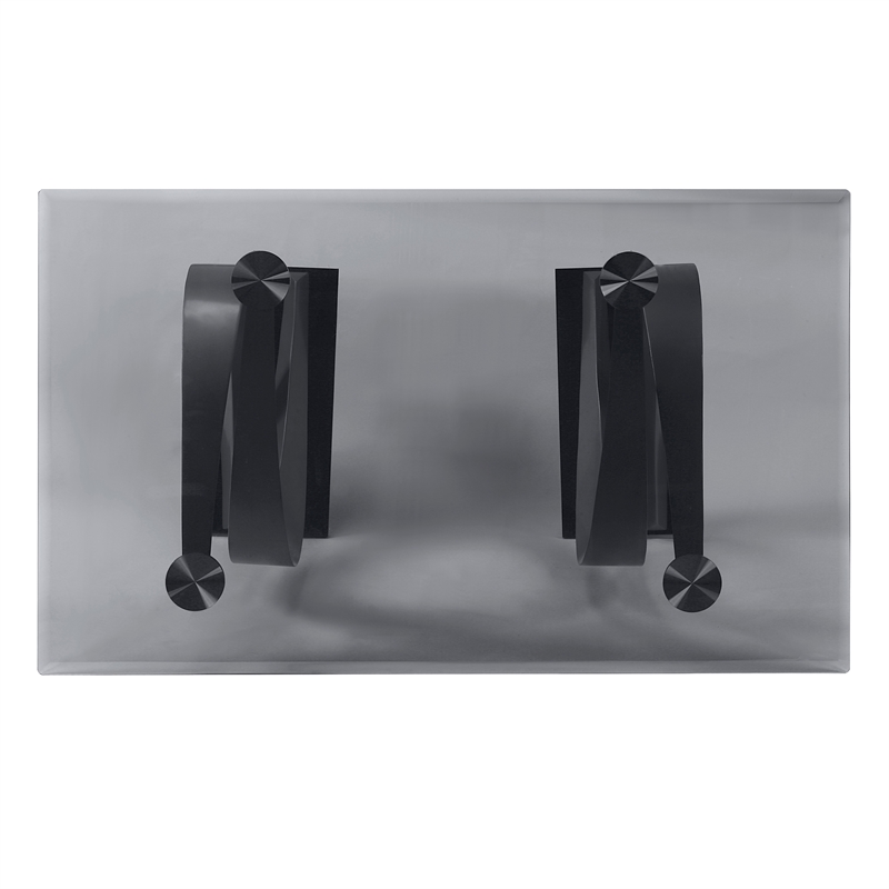 Furniture of America Saginaw Double Pedestal Glass Top Dining Table in Gray