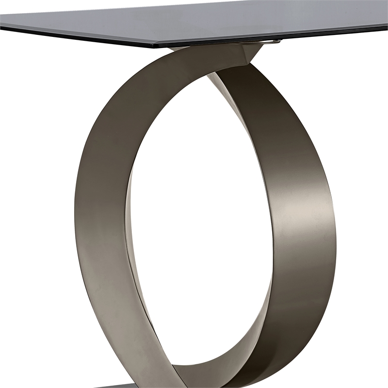 Furniture of America Saginaw Double Pedestal Glass Top Dining Table in Gray