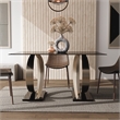 Furniture of America Saginaw Double Pedestal Glass Top Dining Table in Gray