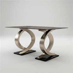 Furniture of America Saginaw Double Pedestal Glass Top Dining Table in Gray