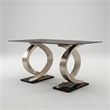 Furniture of America Saginaw Double Pedestal Glass Top Dining Table in Gray