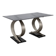 Furniture of America Saginaw Double Pedestal Glass Top Dining Table in Gray