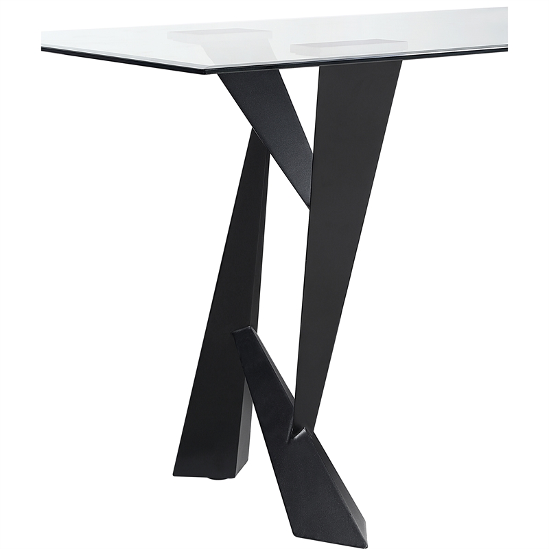 Furniture of America Saginaw Clear Glass Top Dining Table in Black