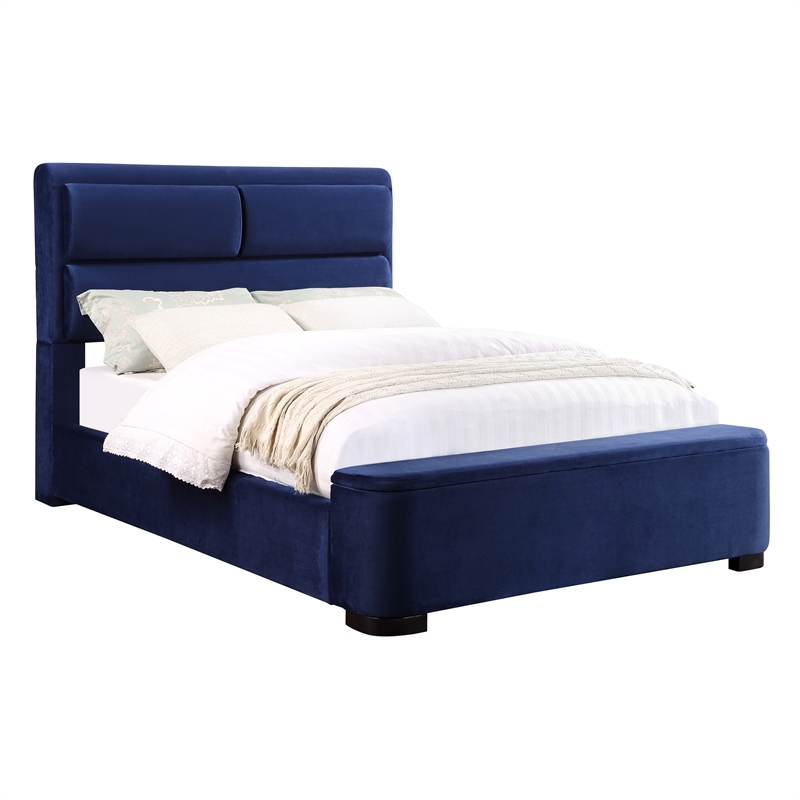 Furniture of America Fremont Contemporary Fabric Full Bed with Storage in Navy