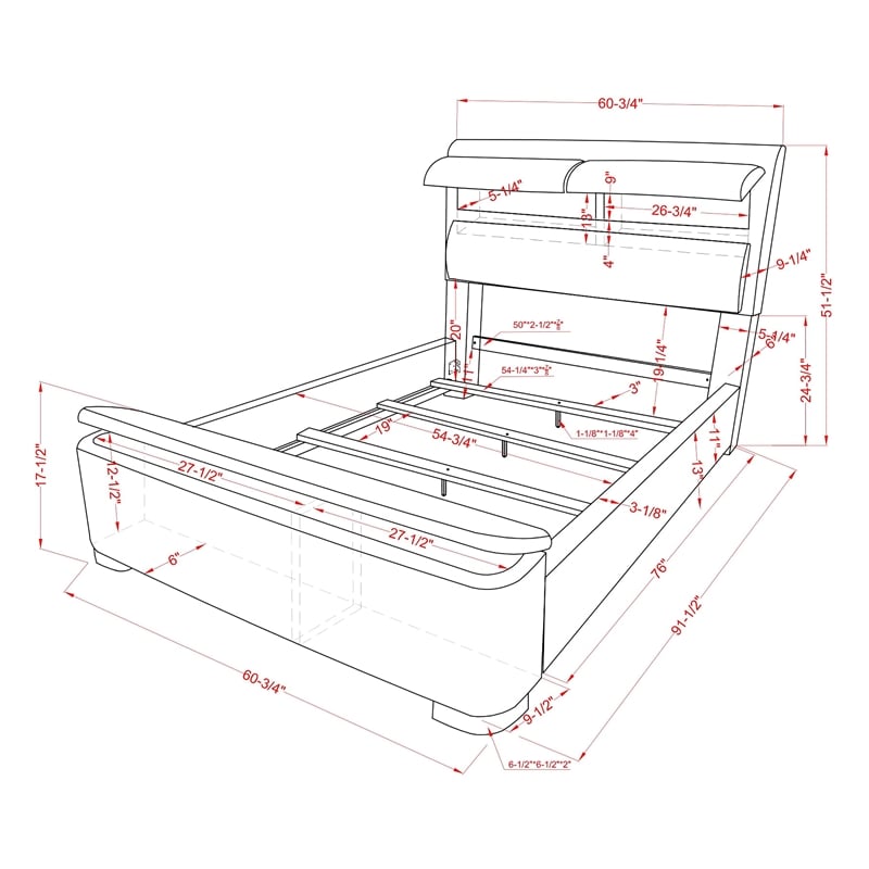 Furniture of America Fremont Contemporary Fabric Full Bed with Storage in Navy