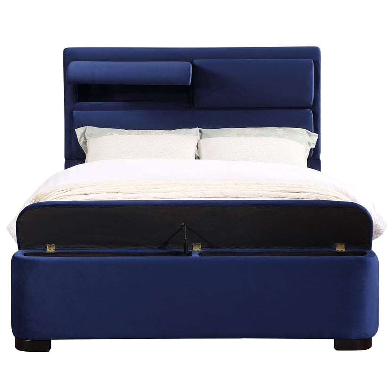 Furniture of America Fremont Contemporary Fabric Full Bed with Storage in Navy