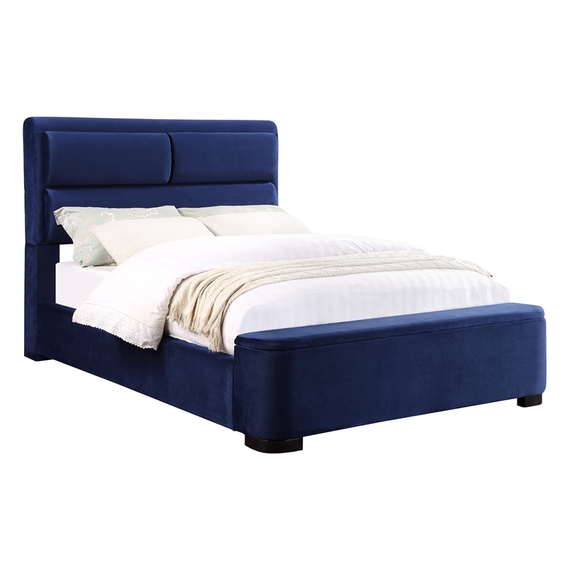 Furniture of America Fremont Contemporary Fabric Queen Bed with Storage in Navy