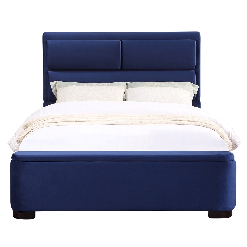 Furniture of America Fremont Contemporary Fabric Queen Bed with Storage in Navy