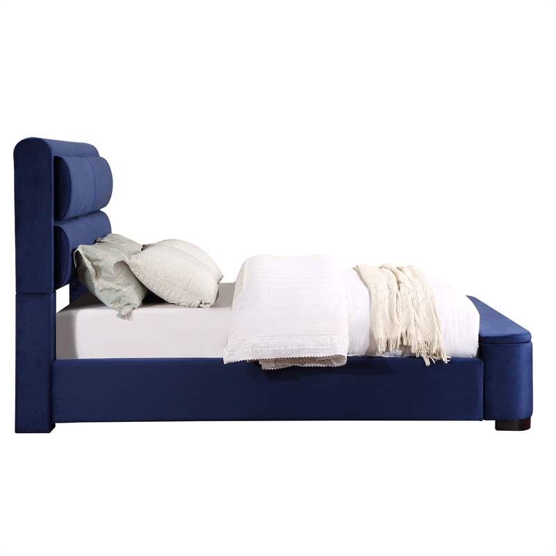 Furniture of America Fremont Contemporary Fabric Queen Bed with Storage in Navy