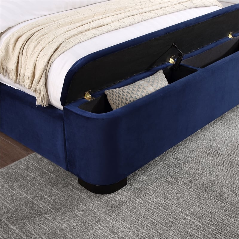 Furniture of America Fremont Contemporary Fabric Queen Bed with Storage in Navy