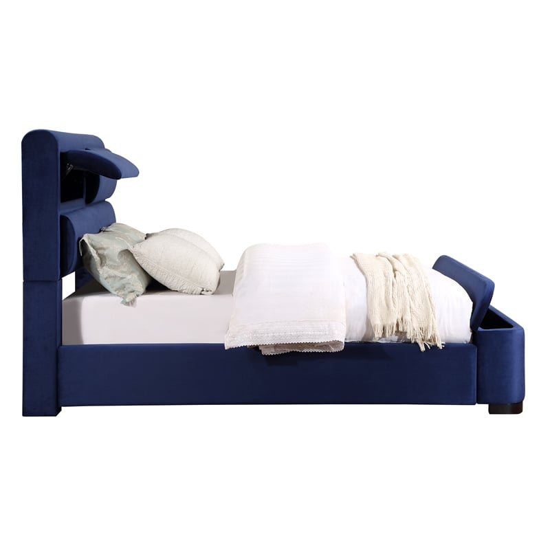 Furniture of America Fremont Contemporary Fabric Twin Bed with Storage in Navy