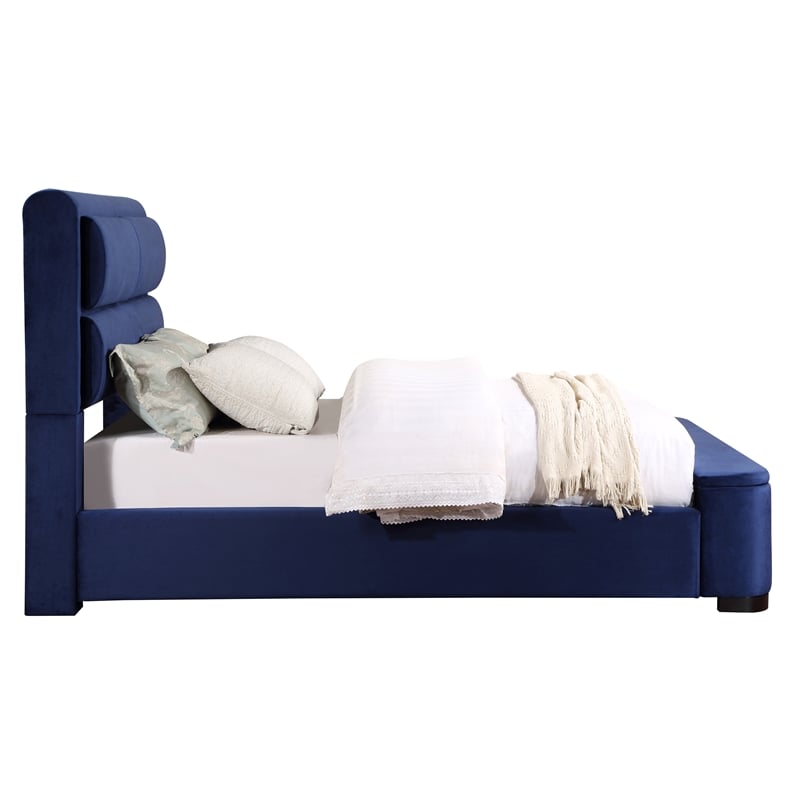 Furniture of America Fremont Contemporary Fabric Twin Bed with Storage in Navy