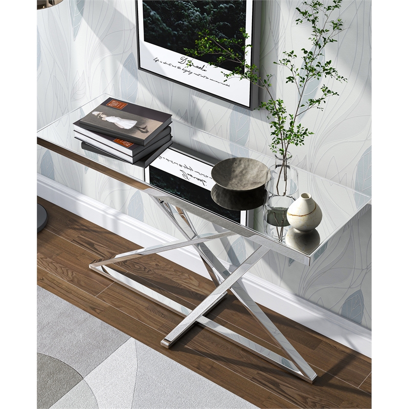 Furniture of America Ludington Contemporary Metal Sofa Table in Chrome