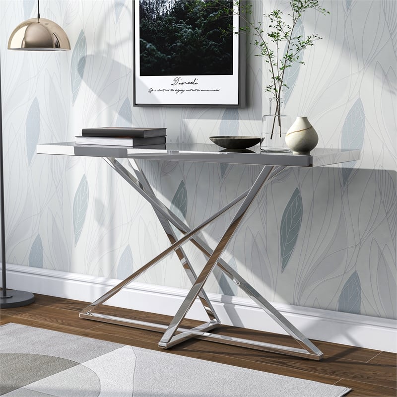 Furniture of America Ludington Contemporary Metal Sofa Table in Chrome