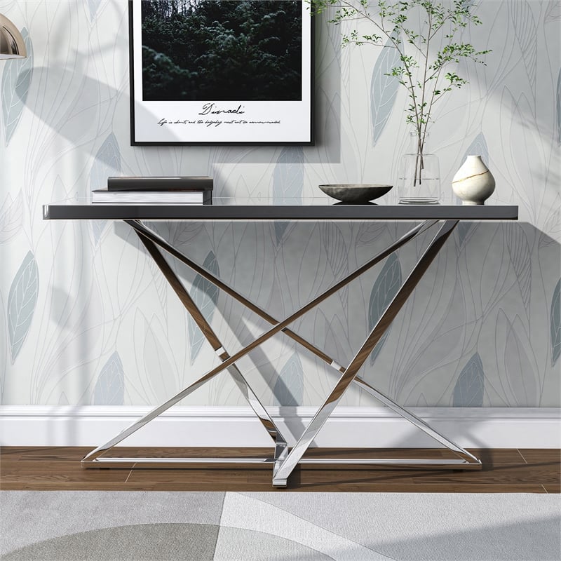 Furniture of America Ludington Contemporary Metal Sofa Table in Chrome