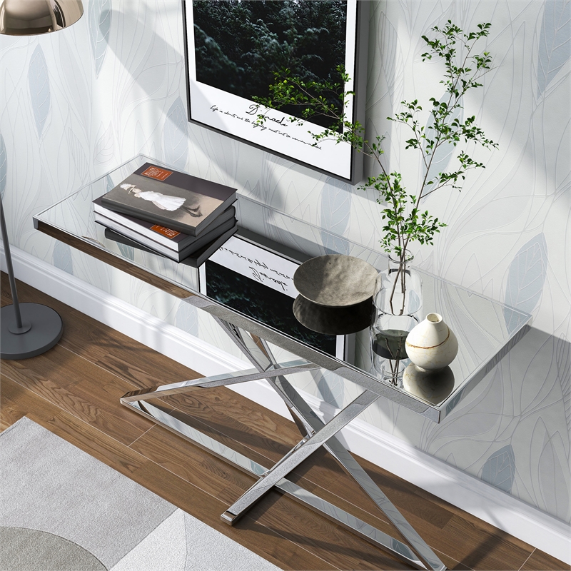Furniture of America Ludington Contemporary Metal Sofa Table in Chrome