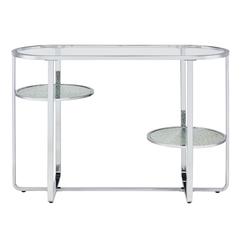 Furniture of America Ludington Metal 2-Shelf Water Ripples Sofa Table in Chrome